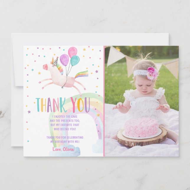 Unicorn Birthday Tack för ditt kort Rosa Magic (Framsida)