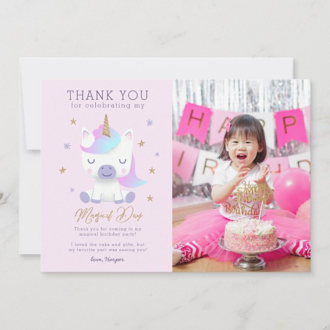 Unicorn Birthday Tack Photo Card (Framsida)