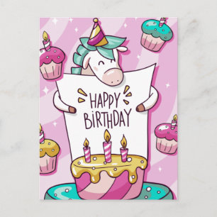 Unicorn Birthday Vykort