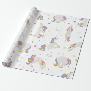 Unicorn Birthday yoga söt roligt vit viskvit Presentpapper