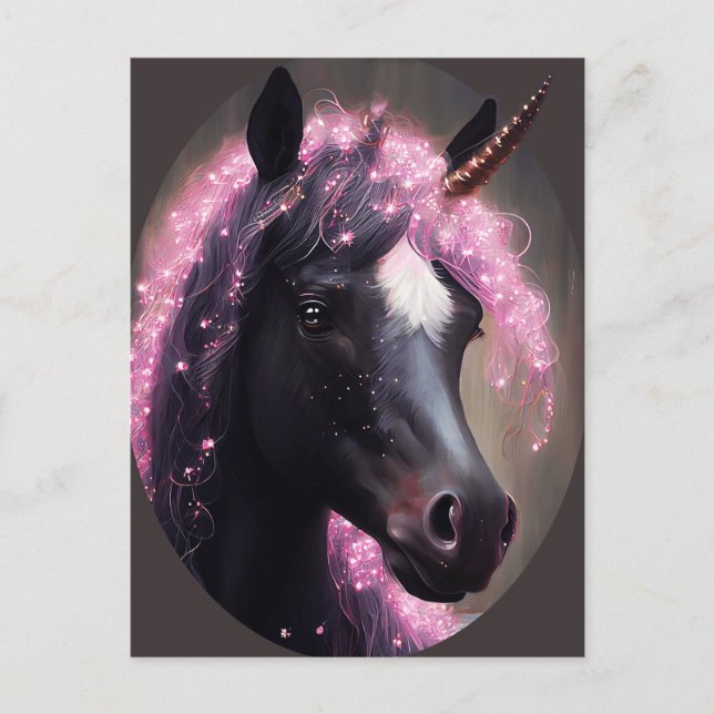 Unicorn Black and Rosa Fairy Fantasy Creator Vykort (Framsida)