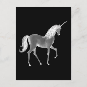 Unicorn Black and White Print Vykort