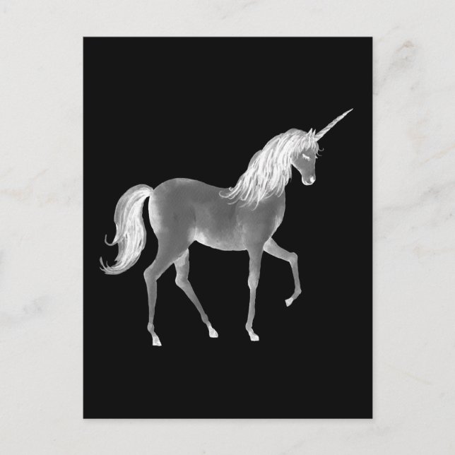 Unicorn Black and White Print Vykort (Framsida)