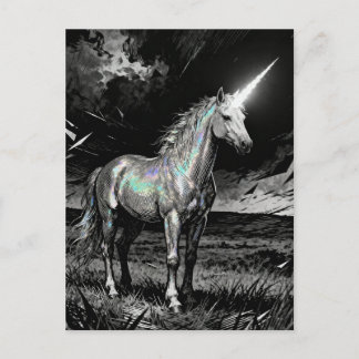 Unicorn Black and White Vykort
