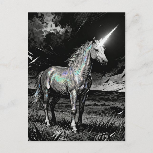Unicorn Black and White Vykort (Framsida)