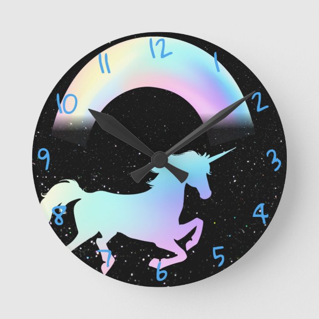 Unicorn Black Round Clock Rund Klocka (Framsida)