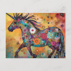Unicorn Blommigt Collage Vykort