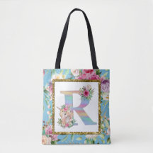 Unicorn Blommigt Monogram Diaper/Tote Bag