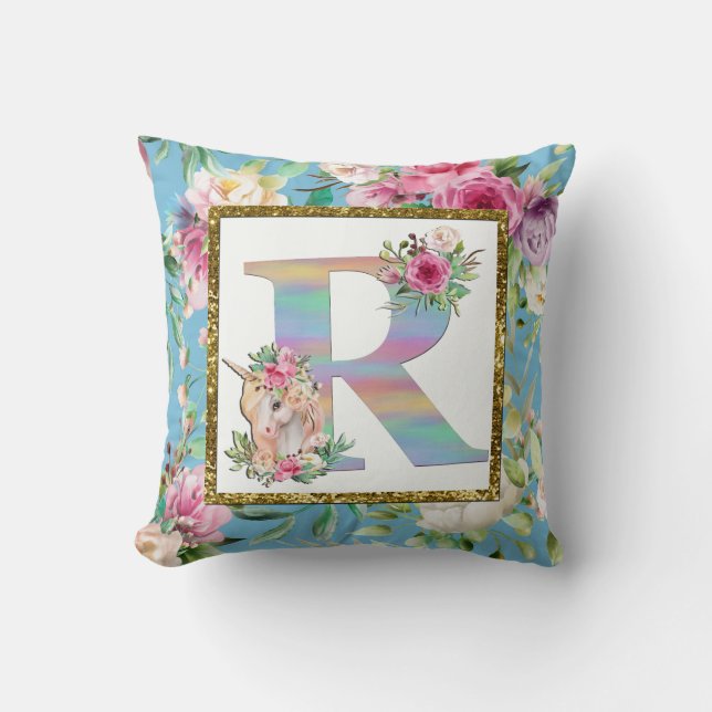Unicorn Blommigt Monogram Pillow Kudde (Framsida)
