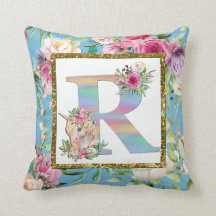 Unicorn Blommigt Monogram Pillow