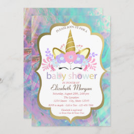 Unicorn,Blommigt,Opal Baby Shower Inbjudningar