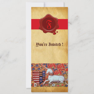 UNICORN BLOMMIGT PARCHMENT RED VAX SEAL MONOGRAM INBJUDNINGAR
