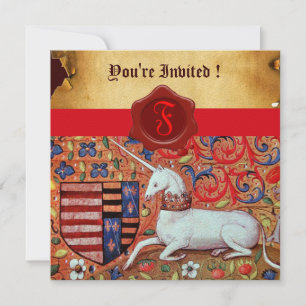 UNICORN BLOMMIGT PARCHMENT RED VAX SEAL MONOGRAM INBJUDNINGAR