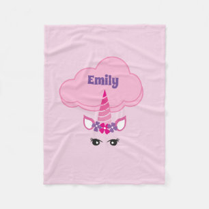 Unicorn Blommigt Personlig Rosa Lila Blanket Fleecefilt