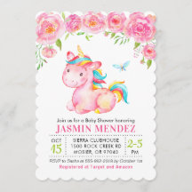 Unicorn Blommigt Rosa Girl Baby Shower Sprinkle
