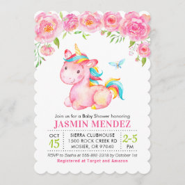 Unicorn Blommigt Rosa Girl Baby Shower Sprinkle Inbjudningar