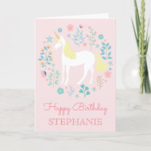 Unicorn Blommigt  Rosa Personlig Birthday