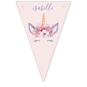 Unicorn-blommigtens vattenfärgsfödelsedag  vimplar