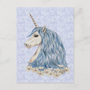 Unicorn Blue Hair Vykort