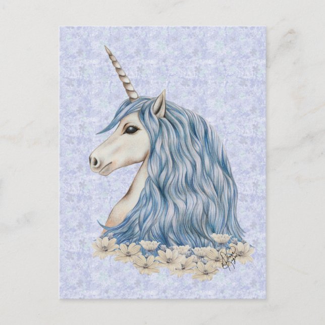 Unicorn Blue Hair Vykort (Framsida)