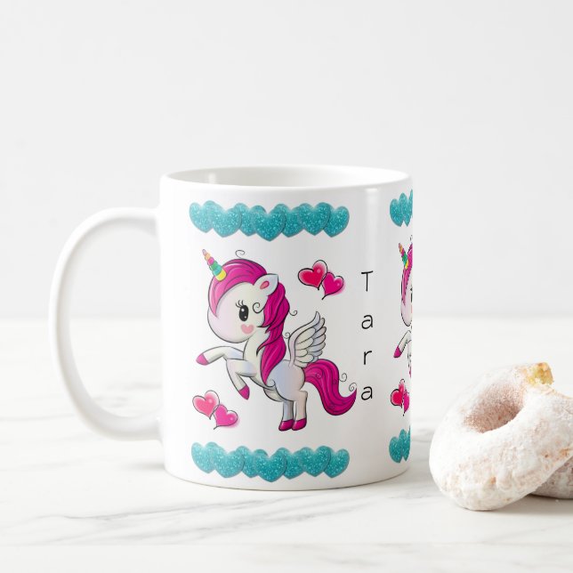 Unicorn Blue Hearts Mugg (Med munk)