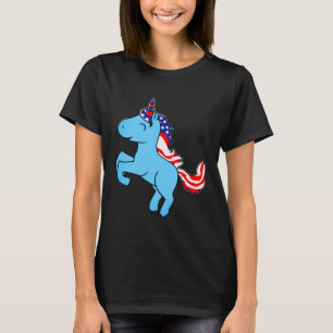 Unicorn Blue Patriotic USA flagga Mane Tecknad T Shirt