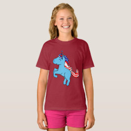Unicorn Blue Patriotic USA flagga Mane Tecknad T Shirt