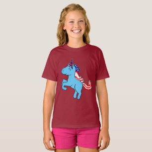 Unicorn Blue Patriotic USA flagga Mane Tecknad T Shirt