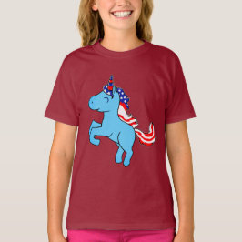 Unicorn Blue Patriotic USA flagga Mane Tecknad T Shirt