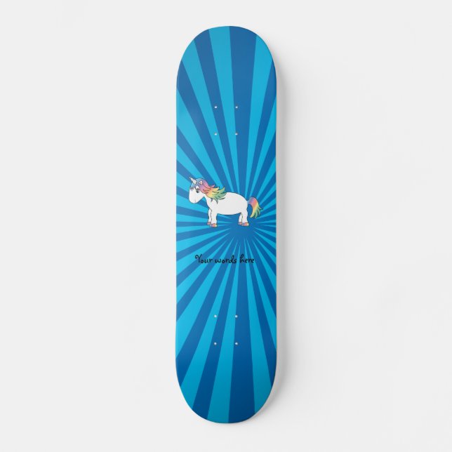 Unicorn blue sunburst old school skateboard bräda 18 cm (Framsida)