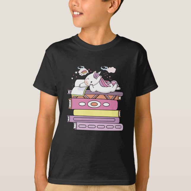 Unicorn Bok Reading Girl Reader Future Librant T Shirt (Framsida)