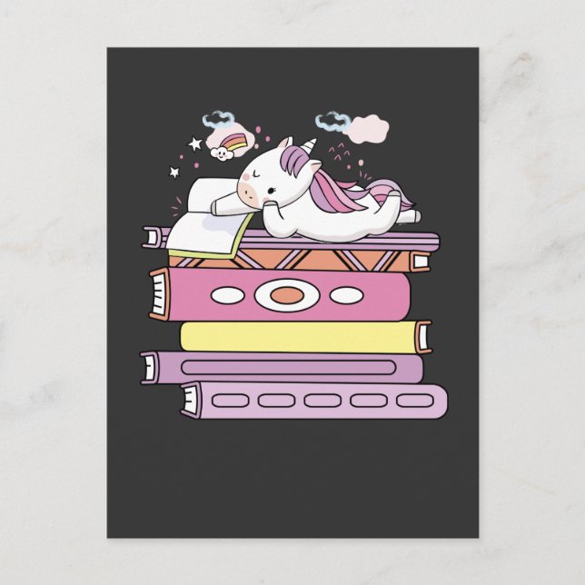 Unicorn Bok Reading Girl Reader Future Librarian Vykort (Framsida)