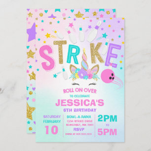 Unicorn Bowling-inbjudan, Bowling-Födelsedagsfest Inbjudningar