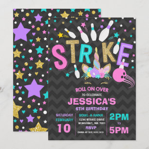 Unicorn Bowling-inbjudan, Bowling-Födelsedagsfest Inbjudningar