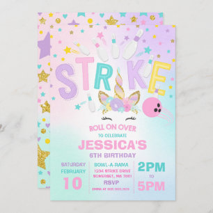 Unicorn Bowling-inbjudan, Bowling-Födelsedagsfest Inbjudningar