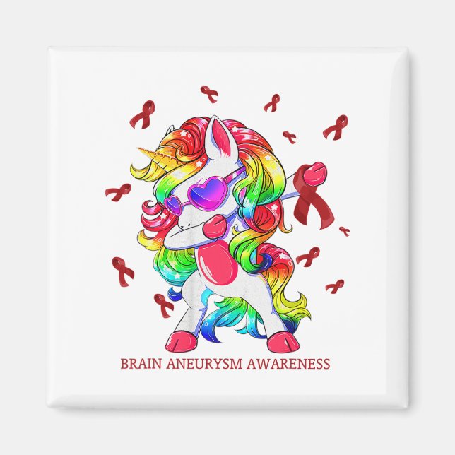 Unicorn Brain Aneurysm Awareness Ribbon Gifts Magnet (Framsidan)