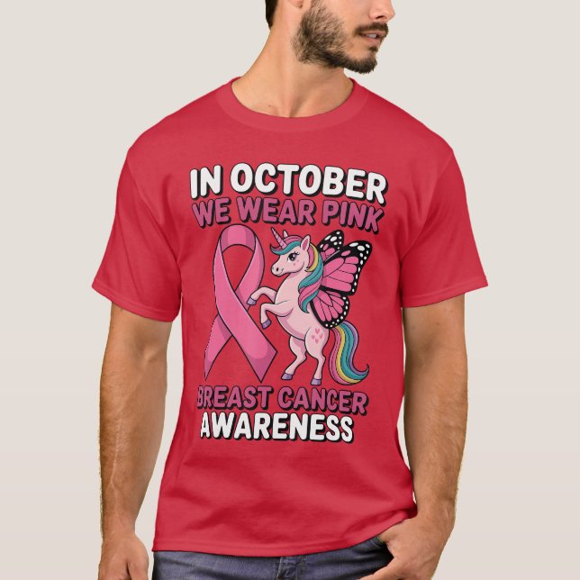 Unicorn Breast Cancer Awareness in October We Wear T Shirt (Framsida)