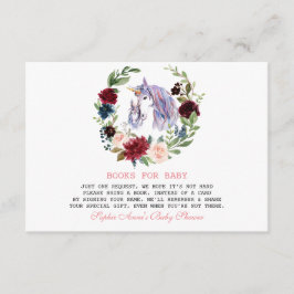 Unicorn Burgundy Flowers Bokar for Baby Shower Tilläggskort