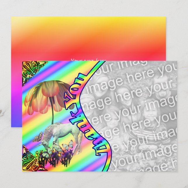 Unicorn Butterflies Tack Photo Card Kort (Fram/baksida)