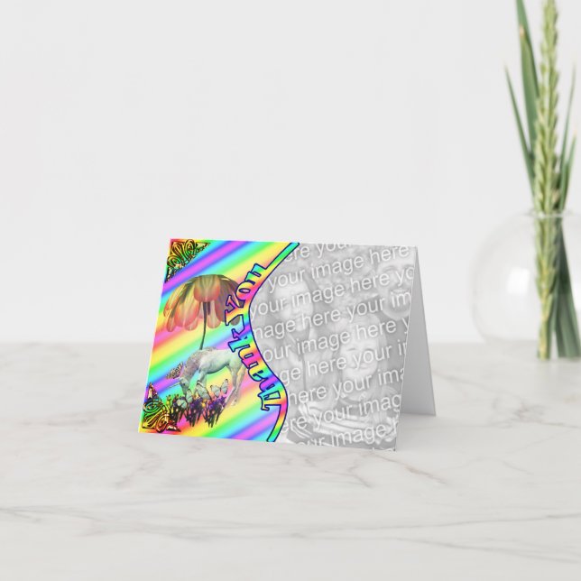 Unicorn Butterflies Tack Photo Card Kort (Framsida)