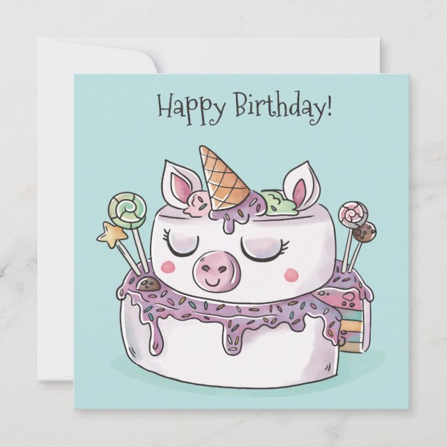Unicorn Cake Grattis på födelsedagen Julkort (Framsida)