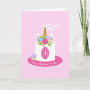 Unicorn Cake Rosa Lila Blue Grönt Birday Kort