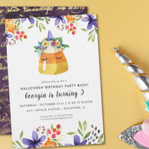 Unicorn Candy corn Inbjudan till Halloween fest