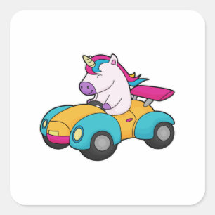 Unicorn Car Fyrkantigt Klistermärke