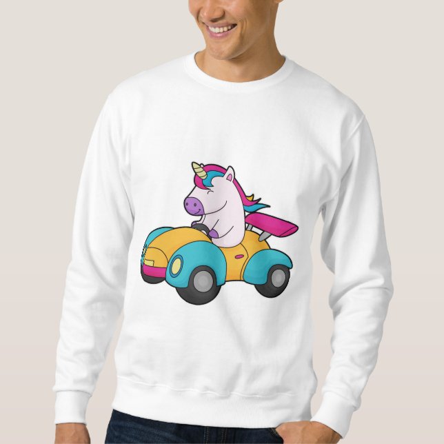 Unicorn Car Lång Ärmad Tröja (Framsida)