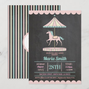 Unicorn Carousel Baby Shower Inbjudan Girl Rosa