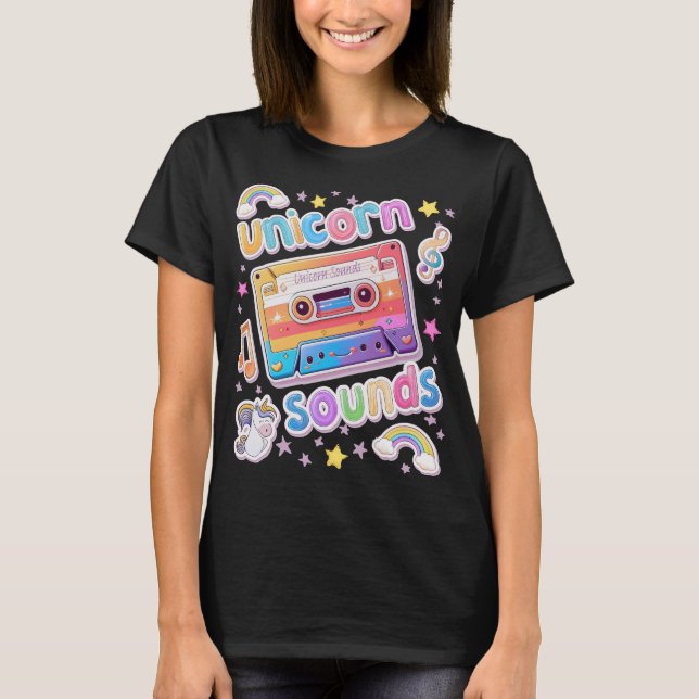 Unicorn Cassette Collage T Shirt (Framsida)