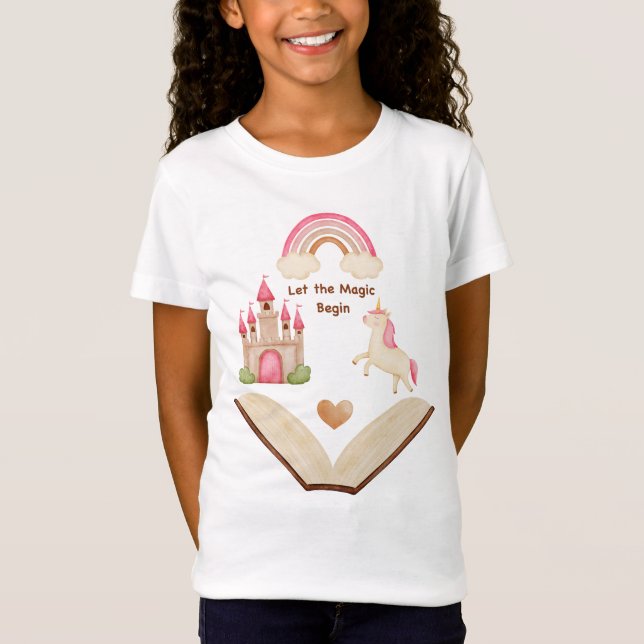 Unicorn Castle Rainbow Girl Shirt | Fairy Tale T (Framsida)