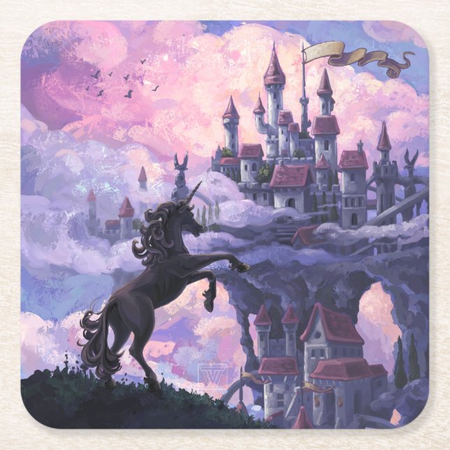 Unicorn Castle Underlägg Papper Kvadrat (Framsidan)