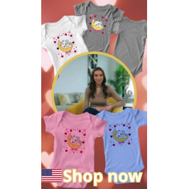 Unicorn Cat Dreams Magical Moon Hearts  T Shirt